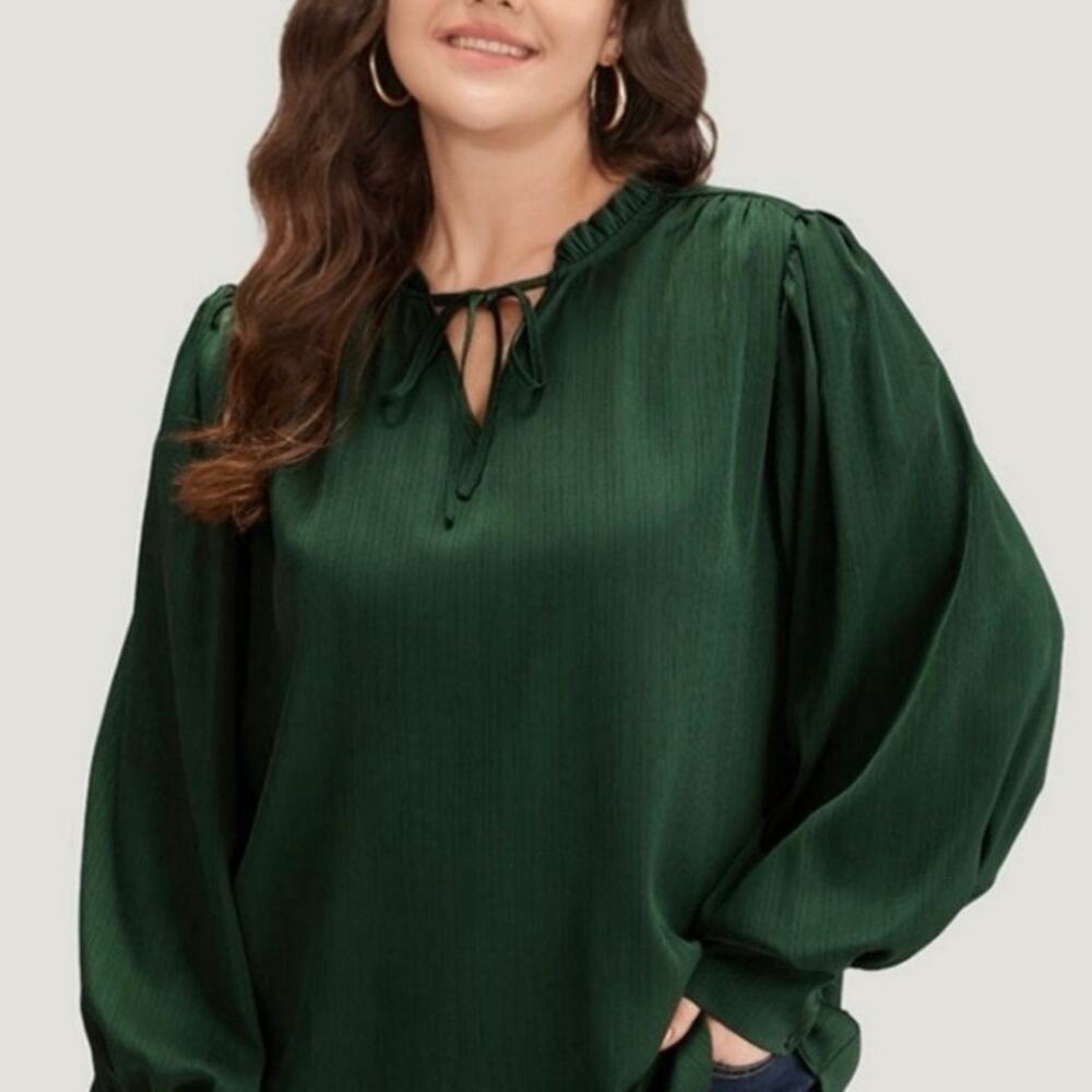 Plus Size 14 16 1x BloomChic long Button Cuff & Tie Neck shirt Top Blouse - Picture 1 of 12